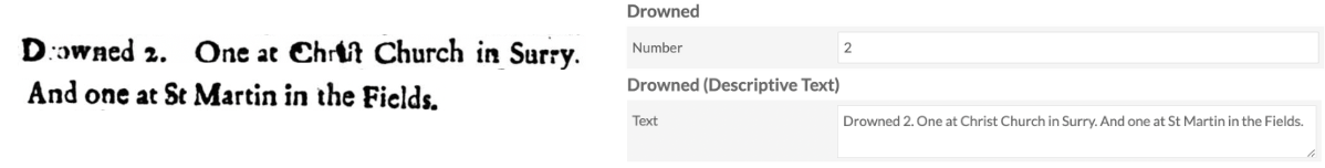 Fig 1. View of the transcription form fields designed to capture the text about drowning deaths.