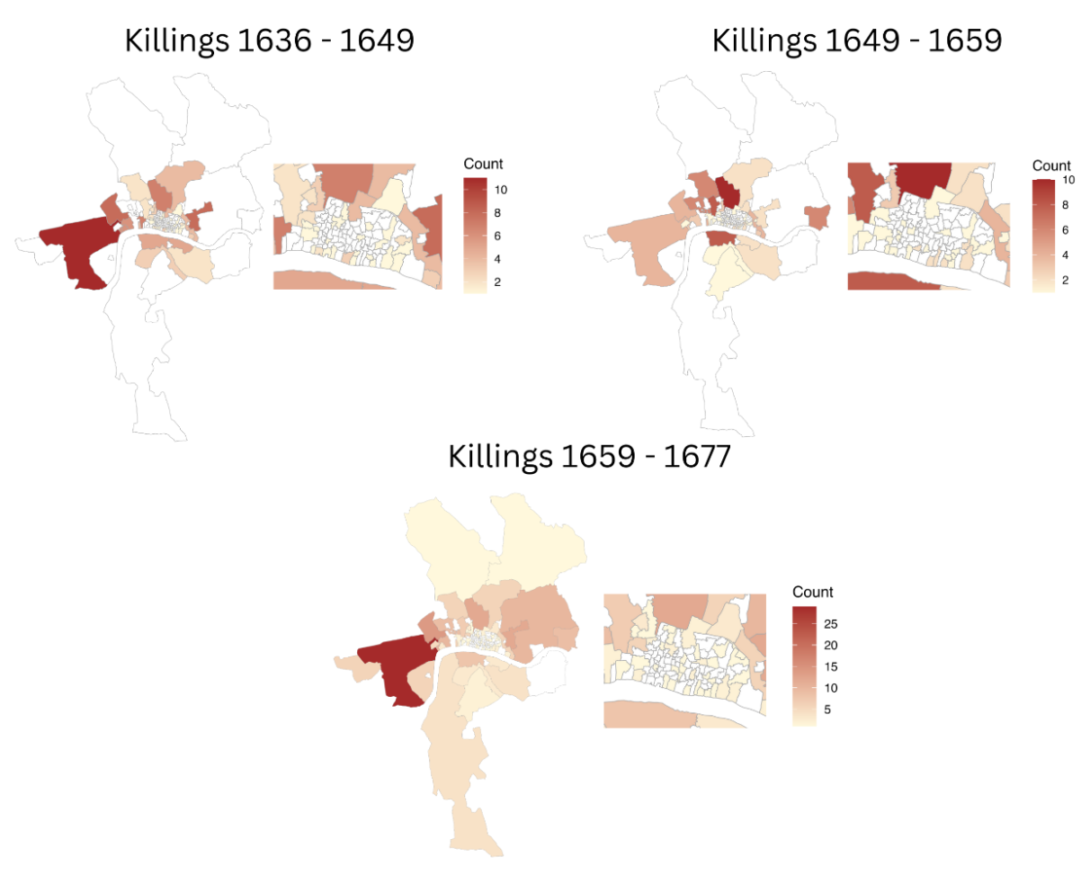 Fig 2. Spatial Representation of Killings in each of the three data sets analyzed.