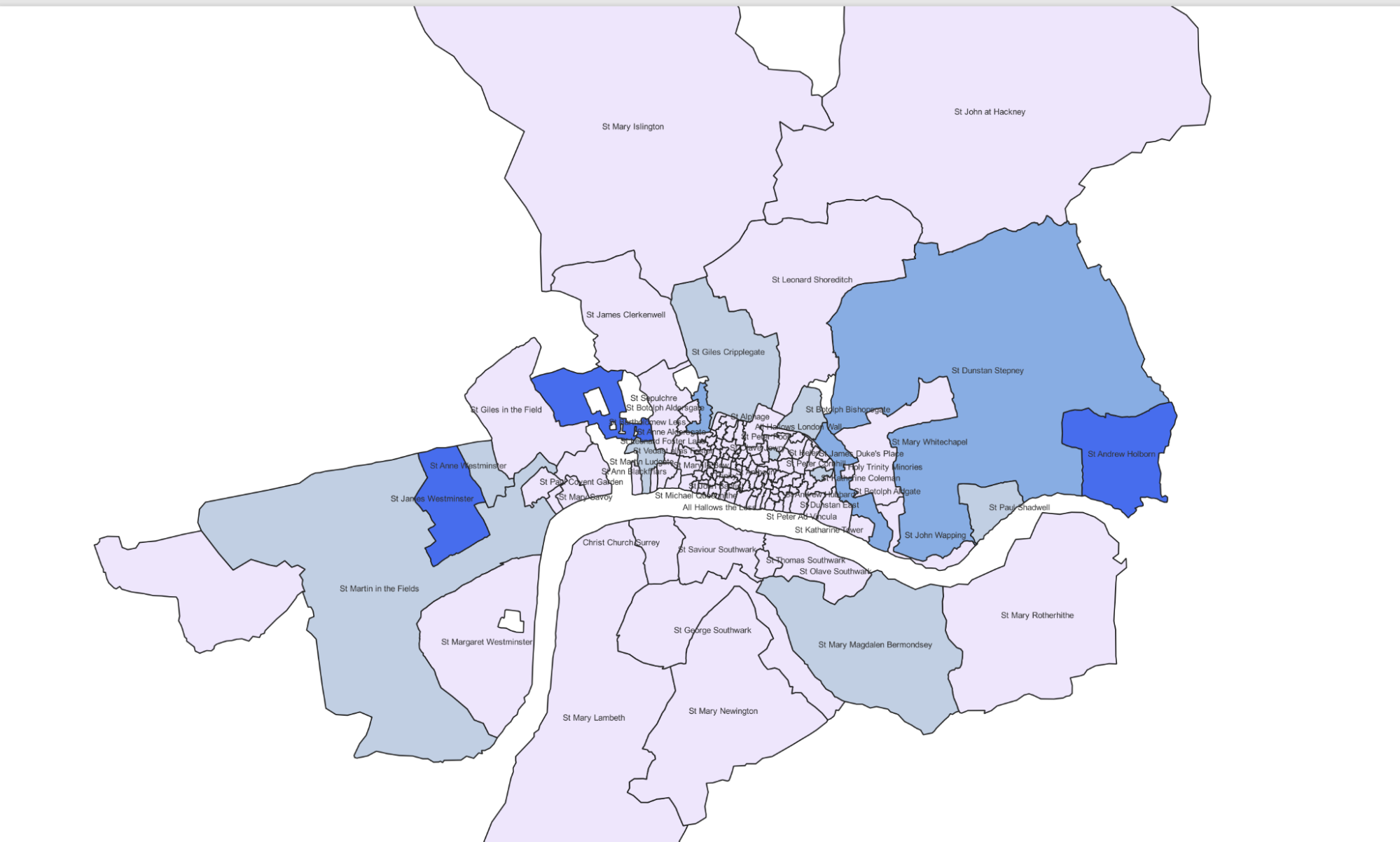 excerpt from a bill of mortality showing all the St Mary parishes within the city walls