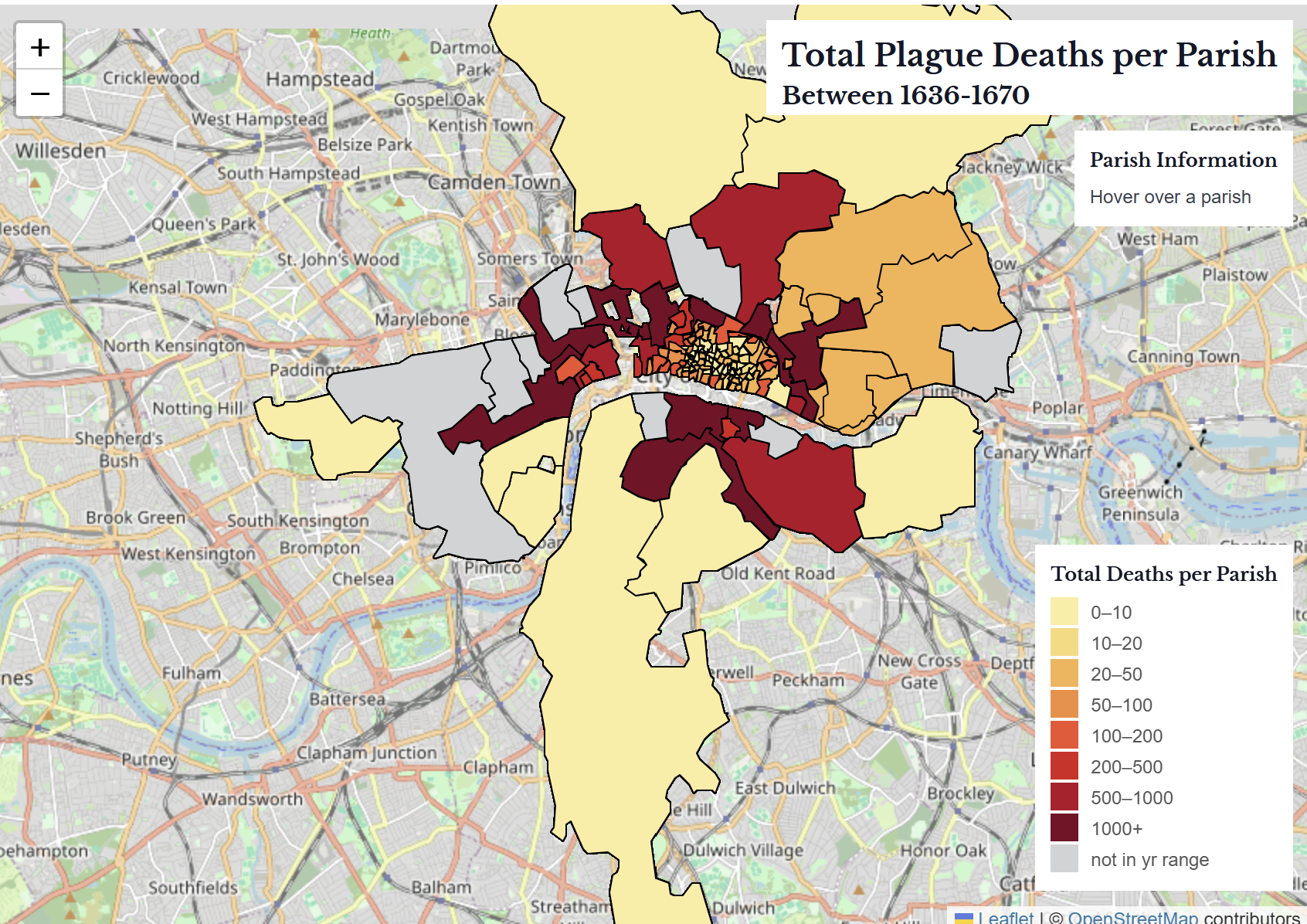 A screenshot showing a choropleth map of London A screenshot showing a choropleth map of London